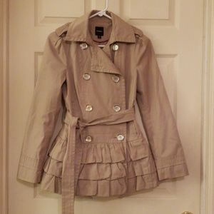 Express ruffled bottom belted trench coat